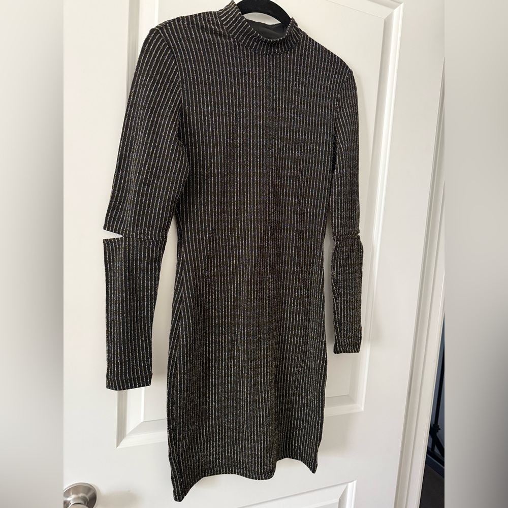 H&M Black Ribbed Bodycon Dress with Mock Neck